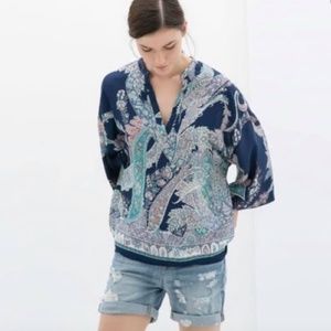 Zara Paisley Purple/Blue Print Tunic Top/Blouse